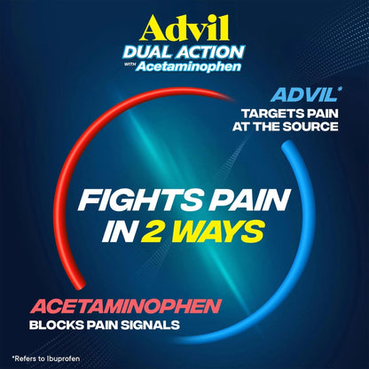 Advil Dual Action With Acetaminophen And Ibuprofen (2 Dose Equivalent) For 8 Hour Pain Relief, Coated 144 Ct Caplets And 2 Ct. Sample Of Advil PM - Maple Wellness Supplements