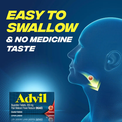 Advil Pain Reliever and Fever Reducer, Pain Relief Medicine with Ibuprofen 200mg for Headache, Backache, Menstrual Pain and Joint Pain Relief - 10 Coated Tablets - Maple Wellness Supplements