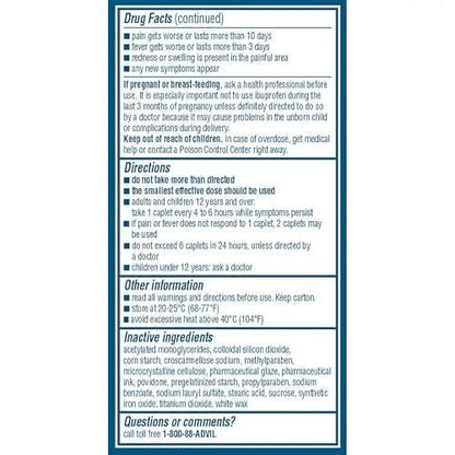 Advil Pain Reliever and Fever Reducer, Pain Relief Medicine with Ibuprofen 200mg for Headache, Backache, Menstrual Pain and Joint Pain Relief - 100 Coated Caplets - Maple Wellness Supplements