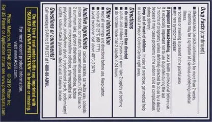 Advil PM Pain Reliever and Nighttime Sleep Aid, Pain Medicine with Ibuprofen for Pain Relief and Diphenhydramine Citrate for A Sleep Aid - 120 Coated Caplets (Pack of 2) - Maple Wellness Supplements