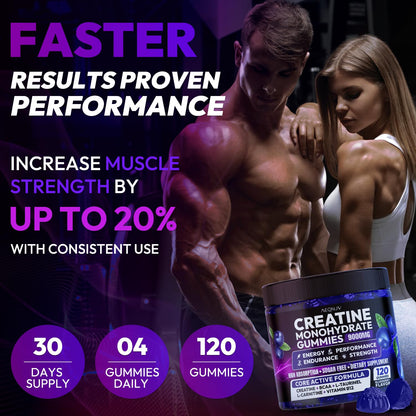 AEQNJV Creatine Gummies Monohydrate Complex for Men & Women, 9000MG Creatine Pre-Workout Supplement Enhance Muscle Strength Recovery Cognitive Health & Memory, 120 Gummies Sugar Free Vegan Non-GMO - Maple Wellness Supplements