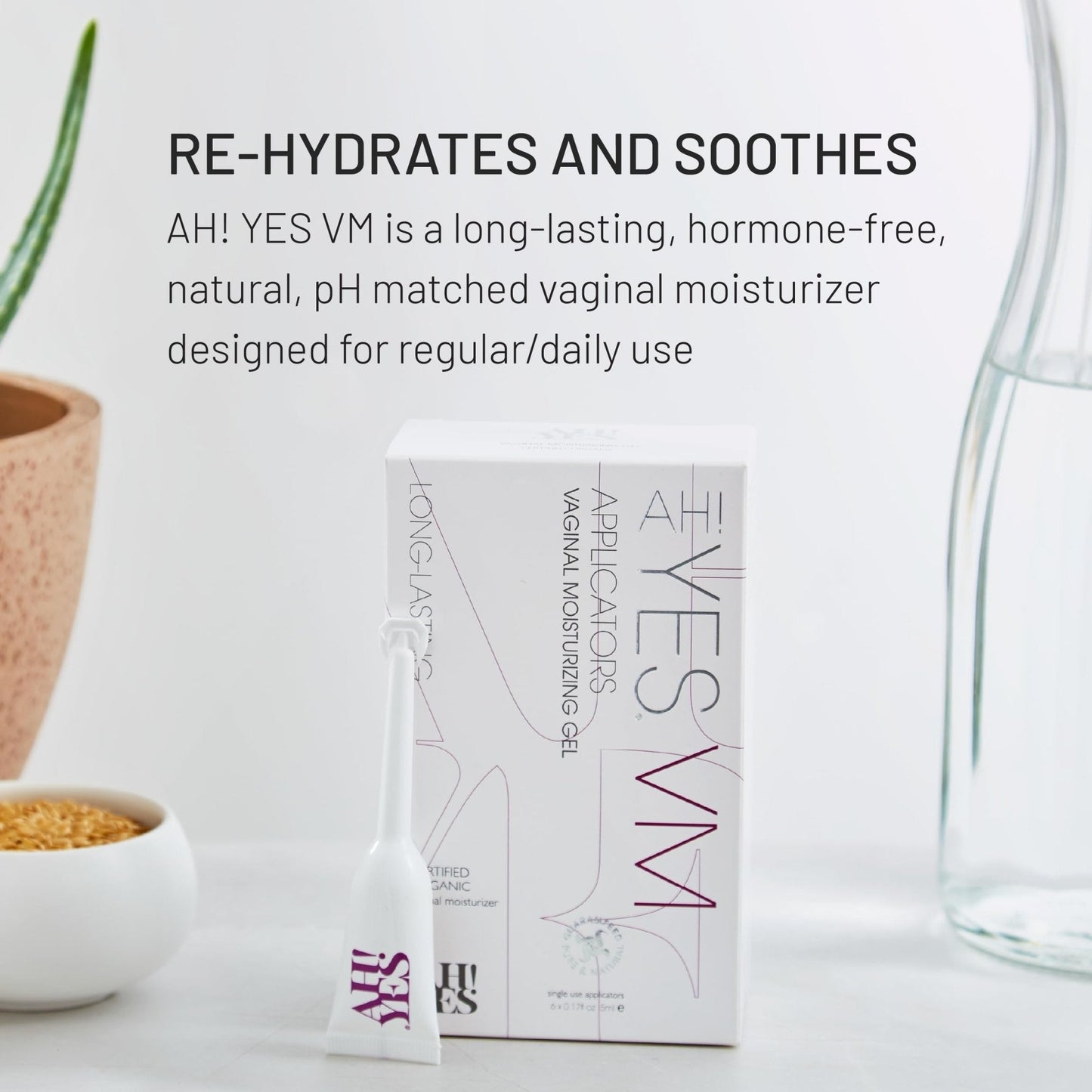 AH! YES® Long Lasting Vaginal Moisturizer for Vaginal Dryness, Water Based & Estrogen-Free, 6 Pre-Filled Applicators - Maple Wellness Supplements