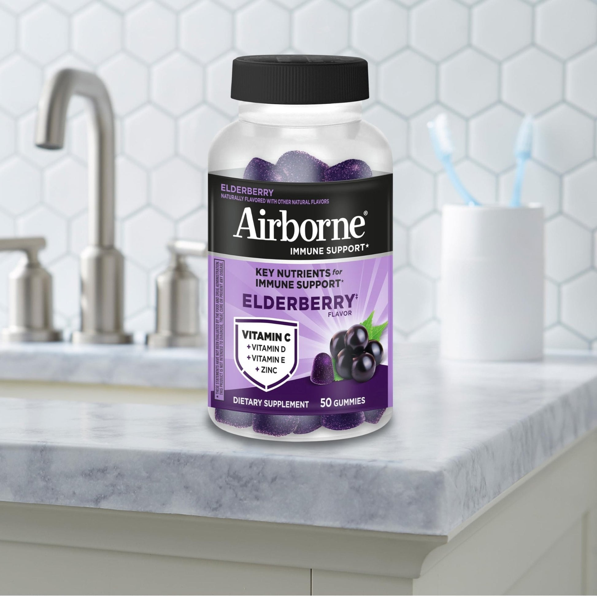 Airborne Elderberry + Zinc & Vitamin C Gummies For Adults, Immune Support Vitamin D & Zinc Gummies With Powerful Antioxidant Vitamins C D & E - Maple Wellness Supplements