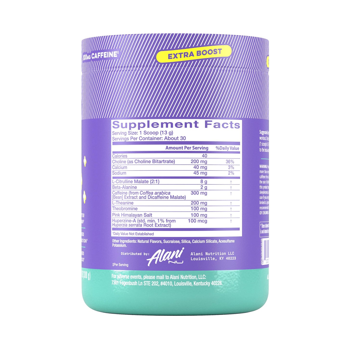 Alani Nu Pre Workout+ Powder Frozen Lemonade, Extra Boost, Sugar Free, 300mg Caffeine, L-Theanine, Beta-Alanine, Citrulline, 30 Servings - Maple Wellness Supplements