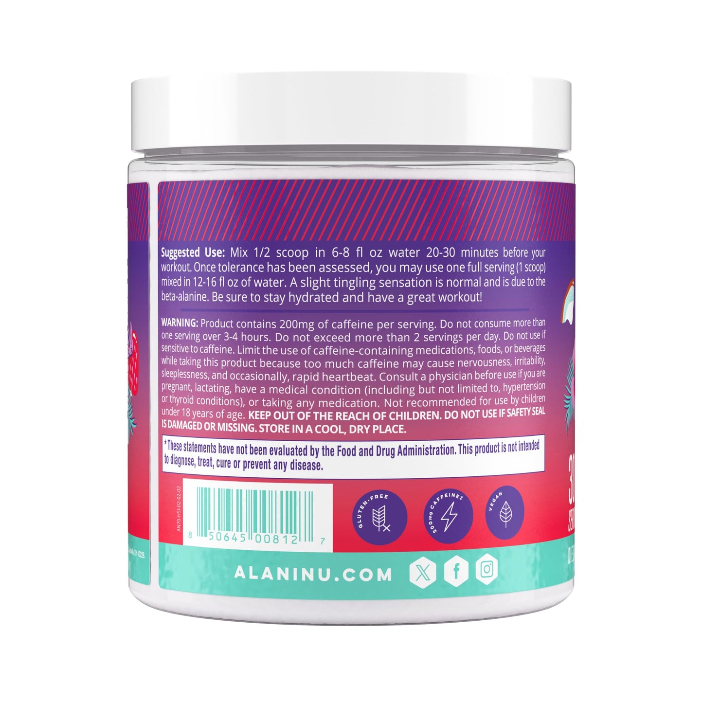 Alani Nu Pre Workout Powder Hawaiian Shaved ICE, Amino Energy Boost, Endurance Supplement, Sugar Free, 200mg Caffeine - Maple Wellness Supplements