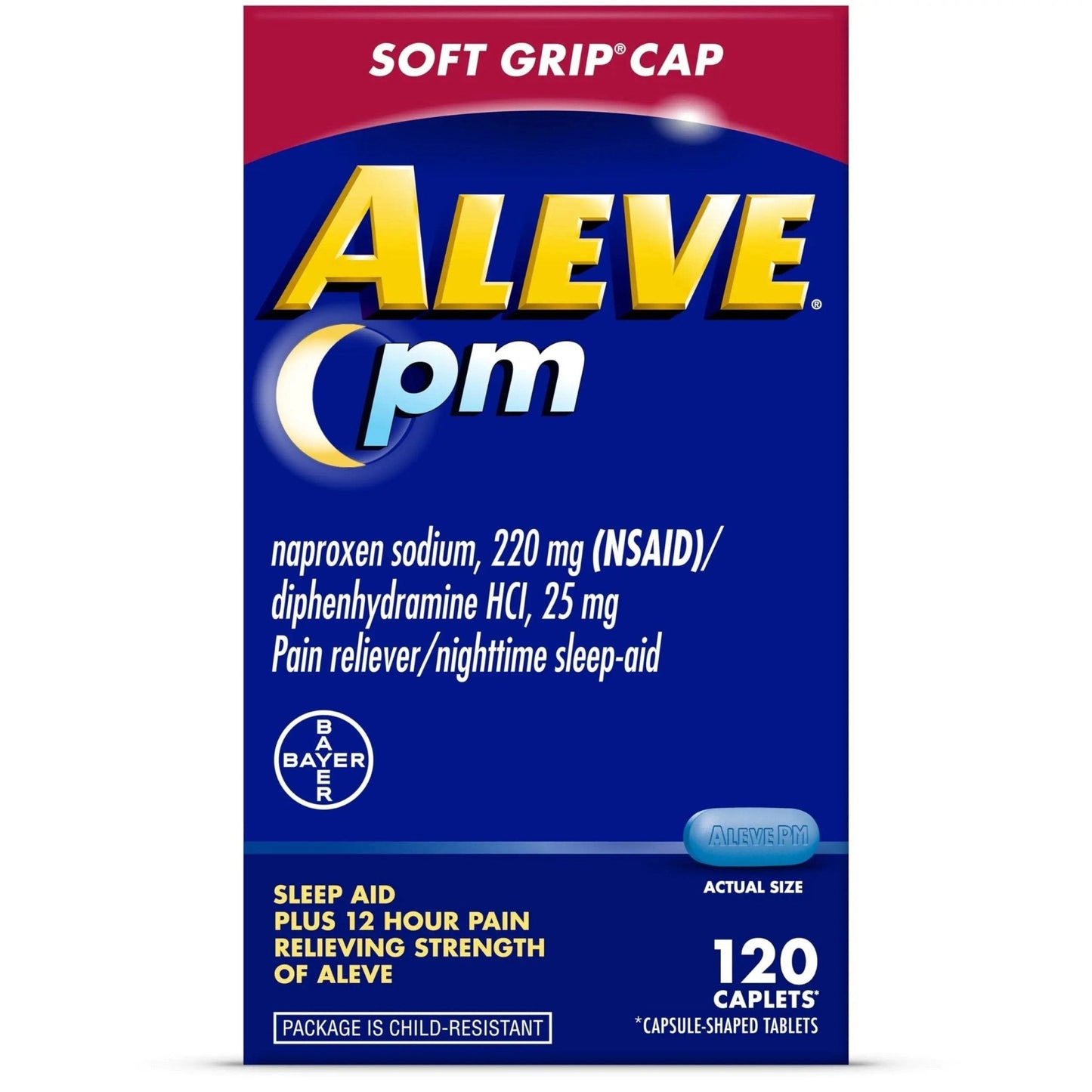 Aleve PM Sleep Aid Plus Pain Reliever Caplets, Naproxen Sodium & Diphenhydramine HCl, Nighttime, 120 Count - Maple Wellness Supplements