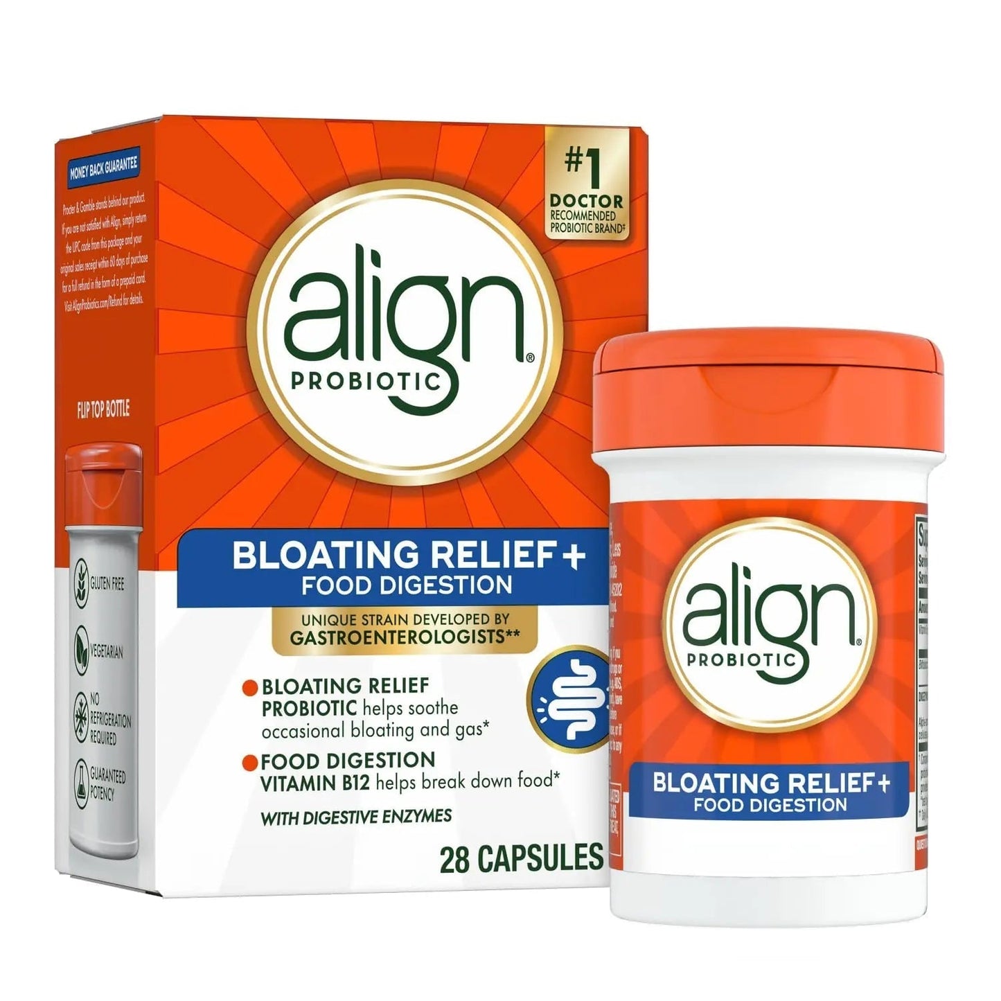 Align Probiotic Bloating Relief + Food Digestion, Probiotics for Women and Men, 1 Doctor Recommended Brand‡, Promotes Digestive Health and Helps Support the Metabolism of Food*, 28 Capsules - Maple Wellness Supplements