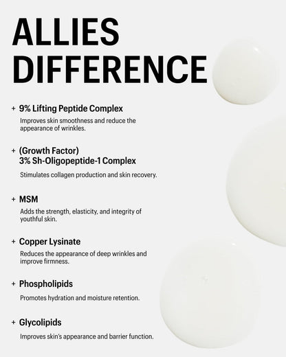 Allies of Skin Multi Peptides & Growth Factor Collagen Boosting Face Serum | Skin Tightening Anti-Aging Complex with 9% Peptides| Firms Sagging Skin & Visibly Reduces Wrinkles (1 oz) - Maple Wellness Supplements