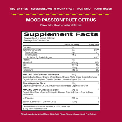 Amazing Grass Greens Blend Mood: Super Greens Powder Smoothie Mix for Mood, Relaxat - Maple Wellness Supplements