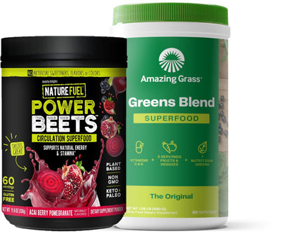 Amazing Grass Greens Blend Superfood: Super Greens Powder Smoothie Mix for Boost Energy, 60 Servings & Nature Fuel Power Beets Powder, Beet Root Powder, Support Natural Energy, 60 Servings - Maple Wellness Supplements