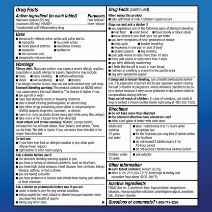 Amazon Basic Care Back and Muscle Pain, 220 mg Naproxen Sodium Tablets, 12-Hour Pain Relief, Headache, Arthritis, Menstrual Cramps, Fever Reducer, 90 Count - Maple Wellness Supplements