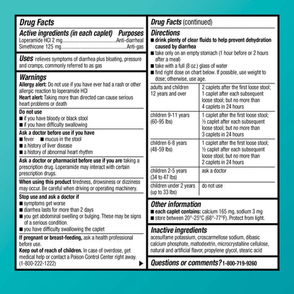 Amazon Basic Care Loperamide Hydrochloride 2 mg and Simethicone 125 mg Tablets, Multi-Symptom Relief, Anti-Diarrheal, Bloating and Cramps, Gas Relief, 24 Count - Maple Wellness Supplements