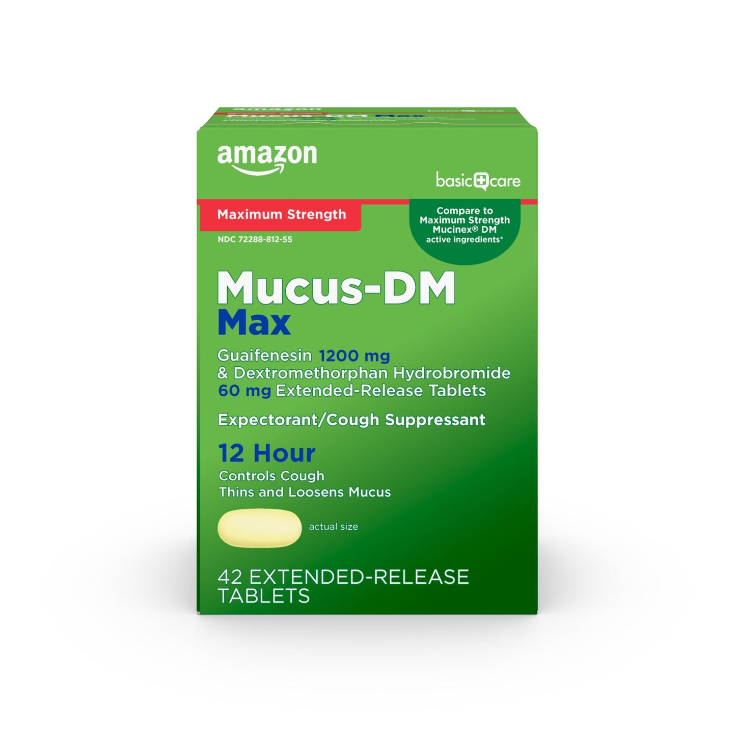Amazon Basic Care Maximum Strength Mucus DM, Expectorant and Cough Suppressant Extended-Release Tablets, 42 Count - Maple Wellness Supplements