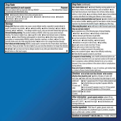 Amazon Basic Care Naproxen Sodium 220 mg Liquid Gels, Pain Reliever/Fever Reducer (NSAID), Headache, Backache, Menstrual Pain, Arthritis Pain, 12-Hour Relief, 180 Count (previously A+ health) - Maple Wellness Supplements