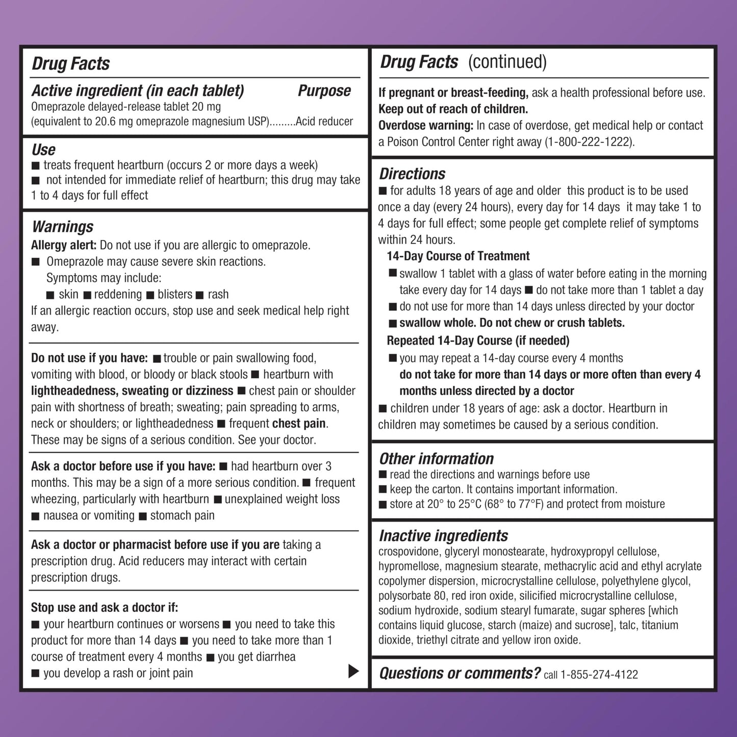 Amazon Basic Care Omeprazole Delayed Release Tablets 20 mg, Acid Reducer, treats frequent heartburn,, Cream, Regular, 42 Count (Pack of 1), 42 Count, - Maple Wellness Supplements