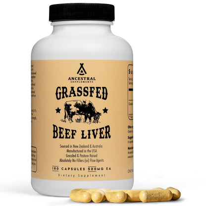 Ancestral Supplements Grass Fed Beef Liver 180 Capsules, Supports Energy Production, Detoxification, Digestion, Immunity and Full Body Wellness - Maple Wellness Supplements