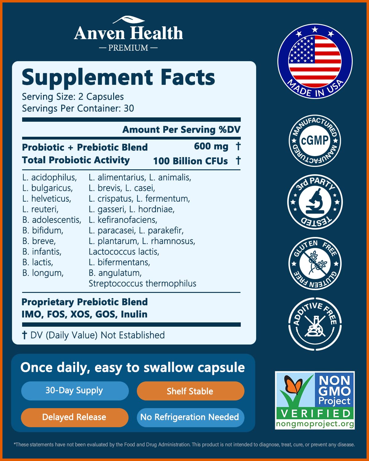 Anven Health 100 Billion Probiotics for Men and Women 27 Strains 5 Organic Prebiotics for Gut Digestive & Immune Health, Supports Diarrhea Gas Bloating - Maple Wellness Supplements