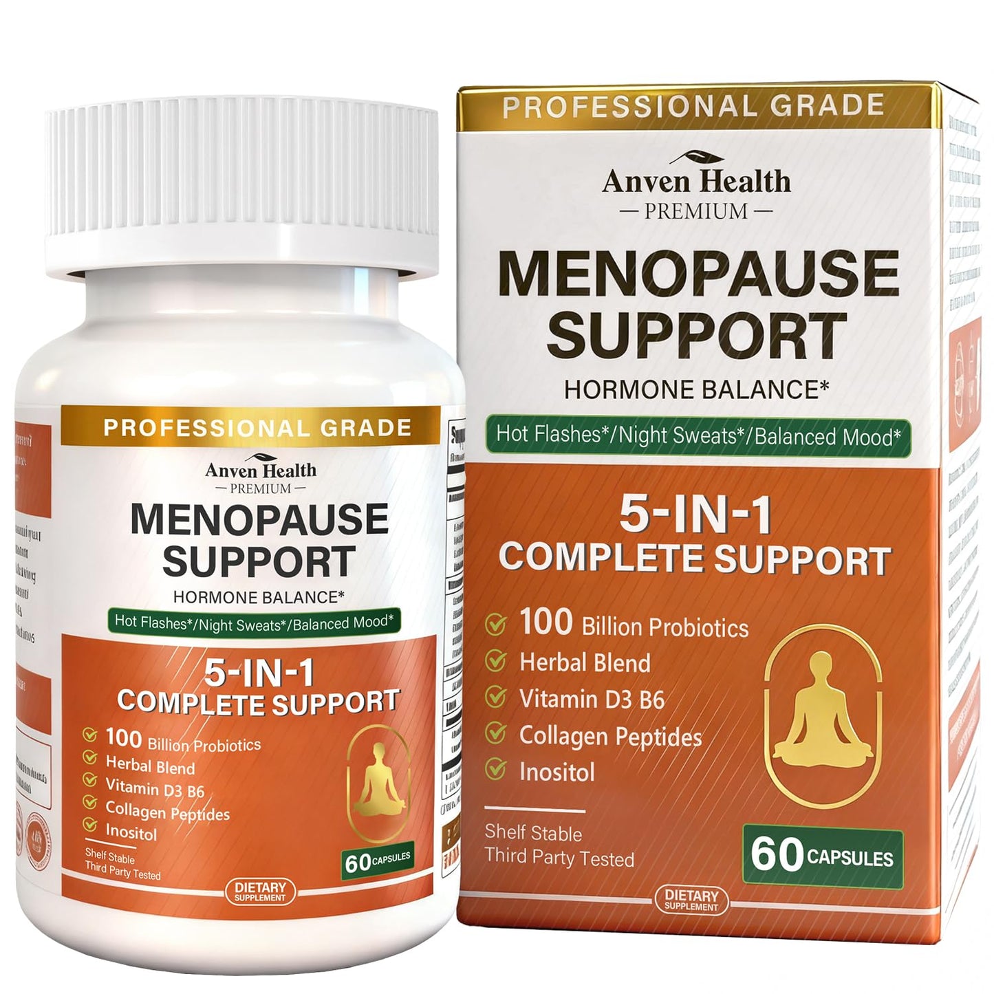 Anven Health Menopause Supplements for Women, Vitamin D3 & B6, Menopause Relief Probiotics Supports Hot Flashes, Night Sweats, Bloating & Gut Health with Black Cohosh, Herbs, Collagen | 60 Veggie Caps - Maple Wellness Supplements