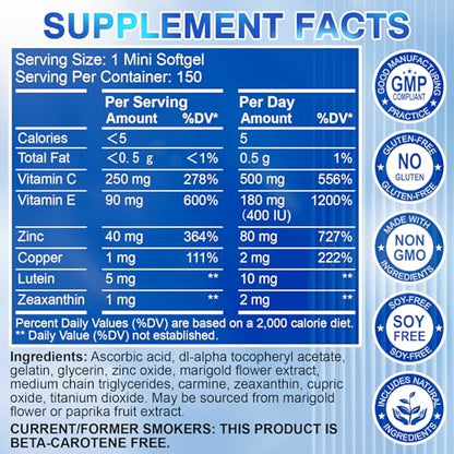 AREDS 2 Eye Vitamin & Mineral Supplement — Lutein and Zeaxanthin Supplement, Vitamin C & E, Zinc & Copper for Blue Light Protection, Eye Health Support - Maple Wellness Supplements
