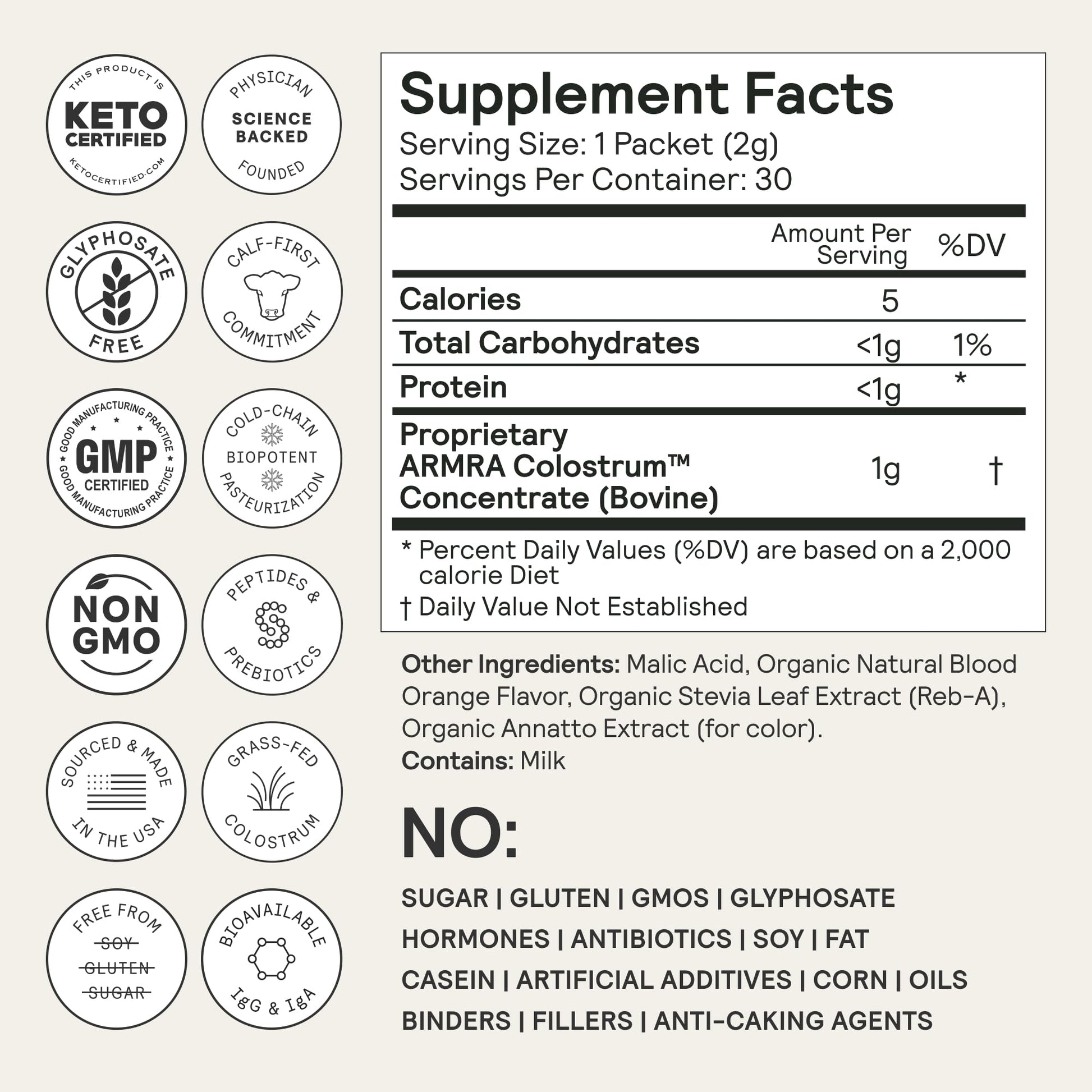 ARMRA Colostrum™ Premium Powder, Grass Fed, Gut Health Bloating Immunity Skin & Hair, Contains 400+ Bioactive Nutrients, Keto, Gluten & Fat Free (Blood Orange Bundle | 90 Servings) - Maple Wellness Supplements