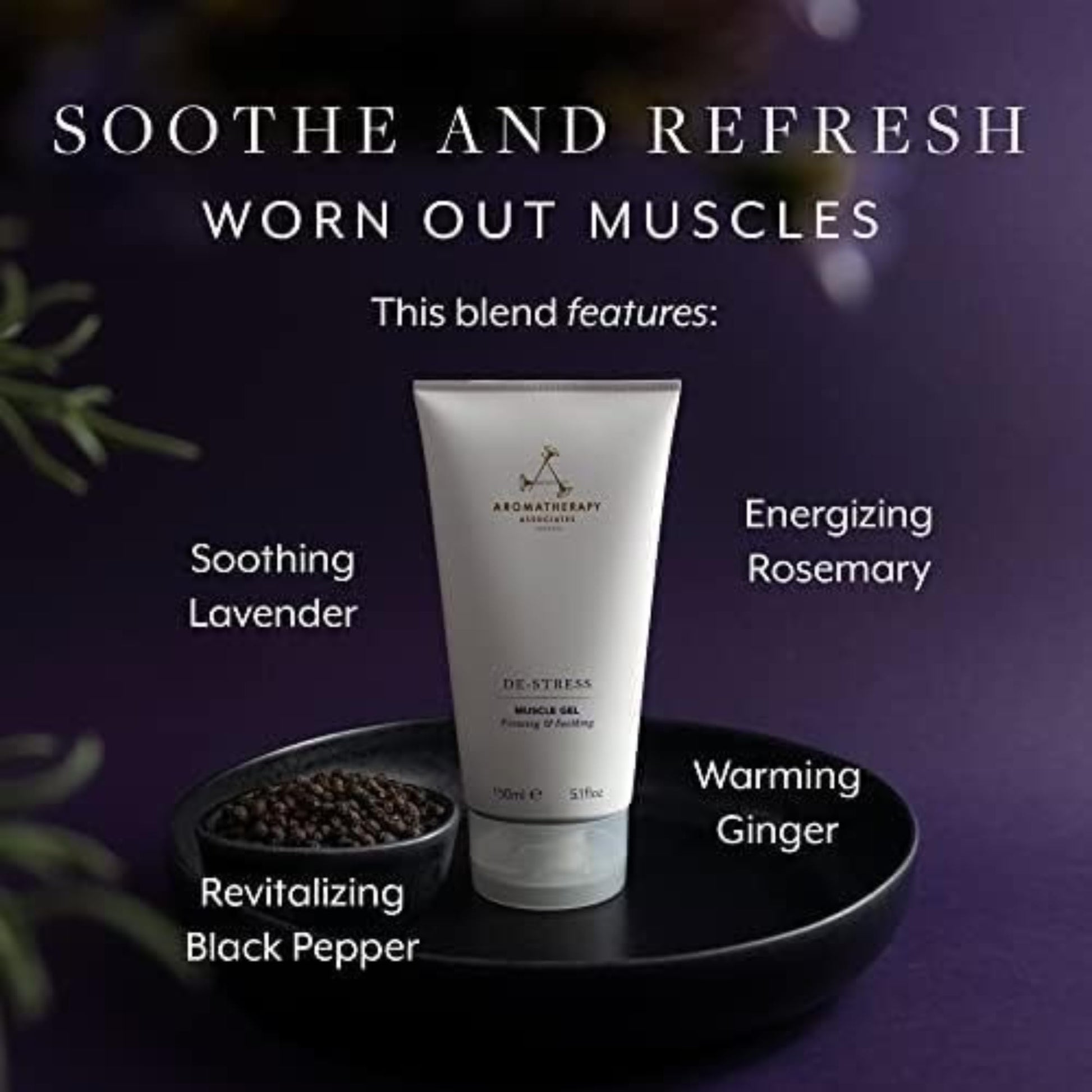 Aromatherapy Associates De-Stress Muscle Gel, Cooling & Warming Massage Gel with Ginger, Black Pepper & Rosemary Essential Oils for Daily Tension & Post-Activity Comfort, 5.07 oz - Maple Wellness Supplements