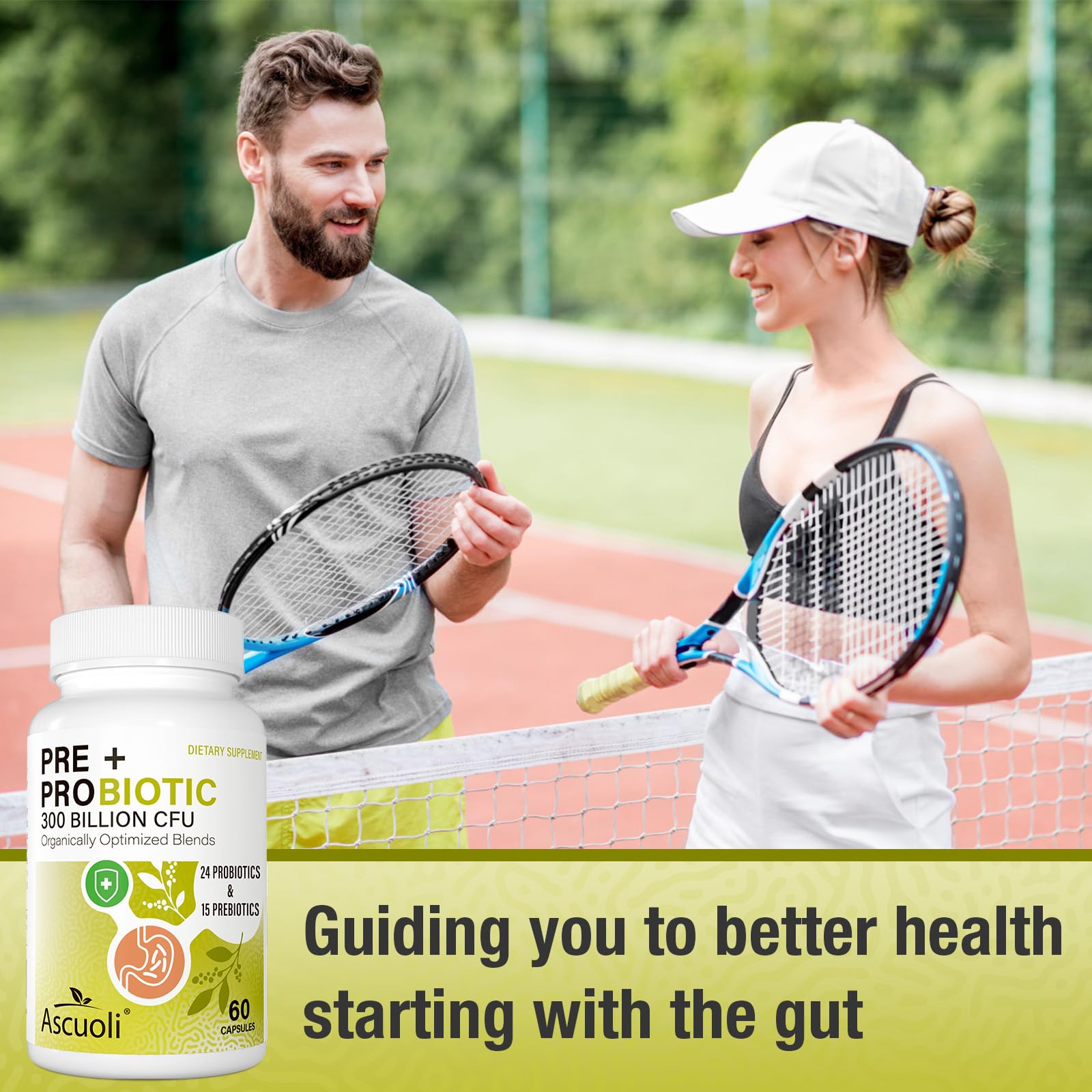 Ascuoli Probiotics for Women & Men - 300 Billion CFU, 24 Strains Probiotics + 15 Organic Herbs Blend, Daily Probiotic for Digestive Health, - Maple Wellness Supplements