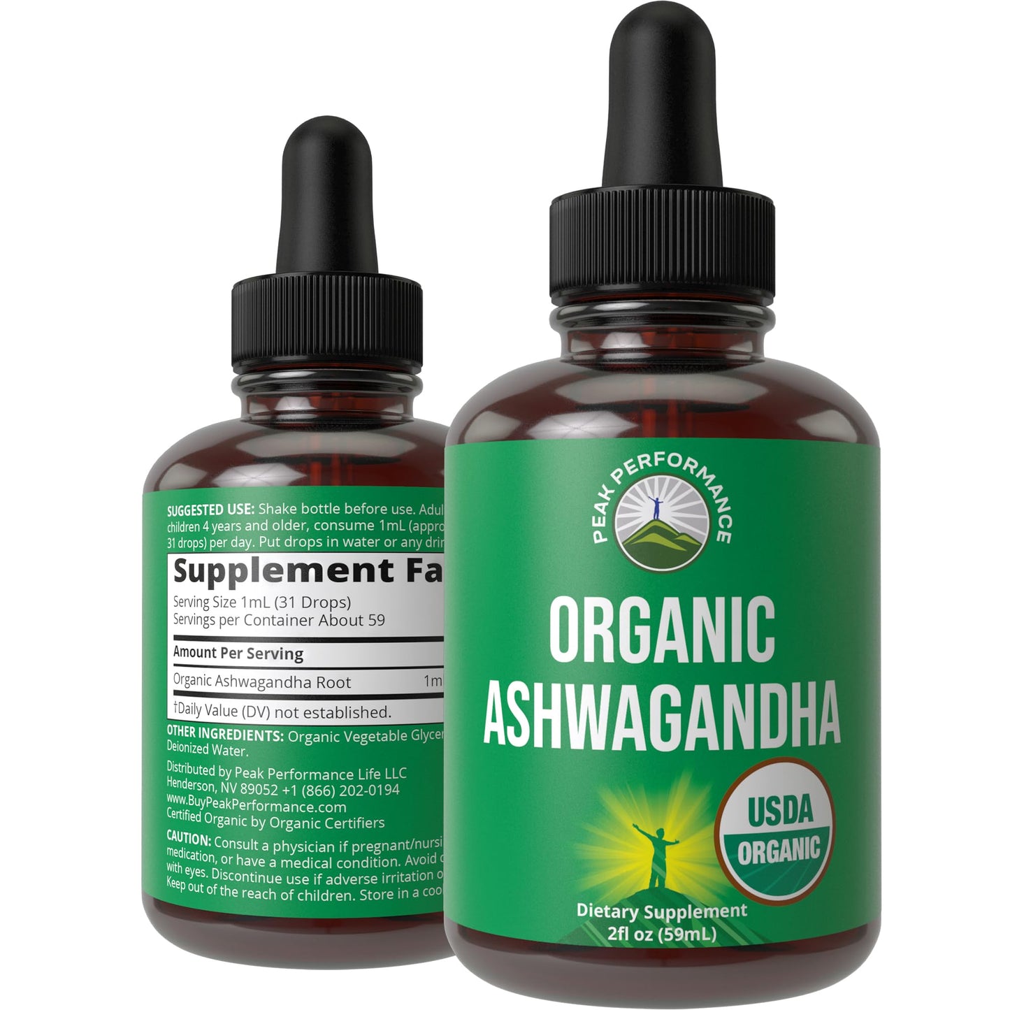 Ashwagandha Liquid Drops. USDA Organic Vegan Supplement. Extra Strength Ashwagandha Root Extract for Women, Men, Kids. with Adaptogens. Zero Sugar, Organic, Gluten Free Tincture Supplements. - Maple Wellness Supplements