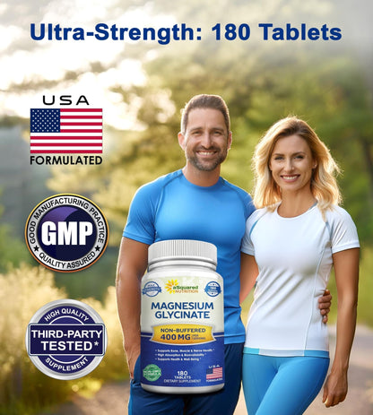 aSquared Nutrition Magnesium Glycinate 400mg - 180 Tablets - Max Strength Magnesium Bisglycinate Supplement -Maximum Bioavailability & Absorption-Non-GMO - Maple Wellness Supplements
