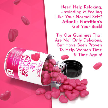 Atlantis Nutrition Hormonal Balance for Women & PMS Relief Gummies - Alleviates Cramps, Bloating, Mood Swings, Hot Flashes & Night Sweats - Cranberry, Dong Quai & Chasteberry Menstrual Cramp Relief - Maple Wellness Supplements