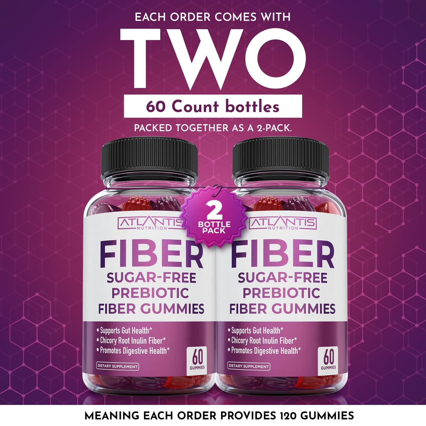 Atlantis Nutrition Sugar Free Fiber Gummies for Adults - 5G Fiber Supplement Formulated with 5.4G Prebiotic Digestive Blend/Serving - Supports Gut Health & Healthy Digestion - Maple Wellness Supplements