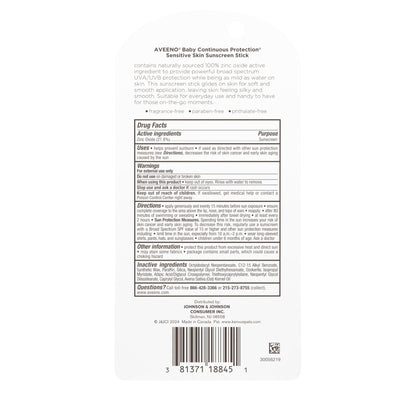 Aveeno Baby Continuous Protection Mineral Sunscreen Stick for Sensitive Skin with Broad Spectrum SPF 50 Protection for Face & Body - Maple Wellness Supplements