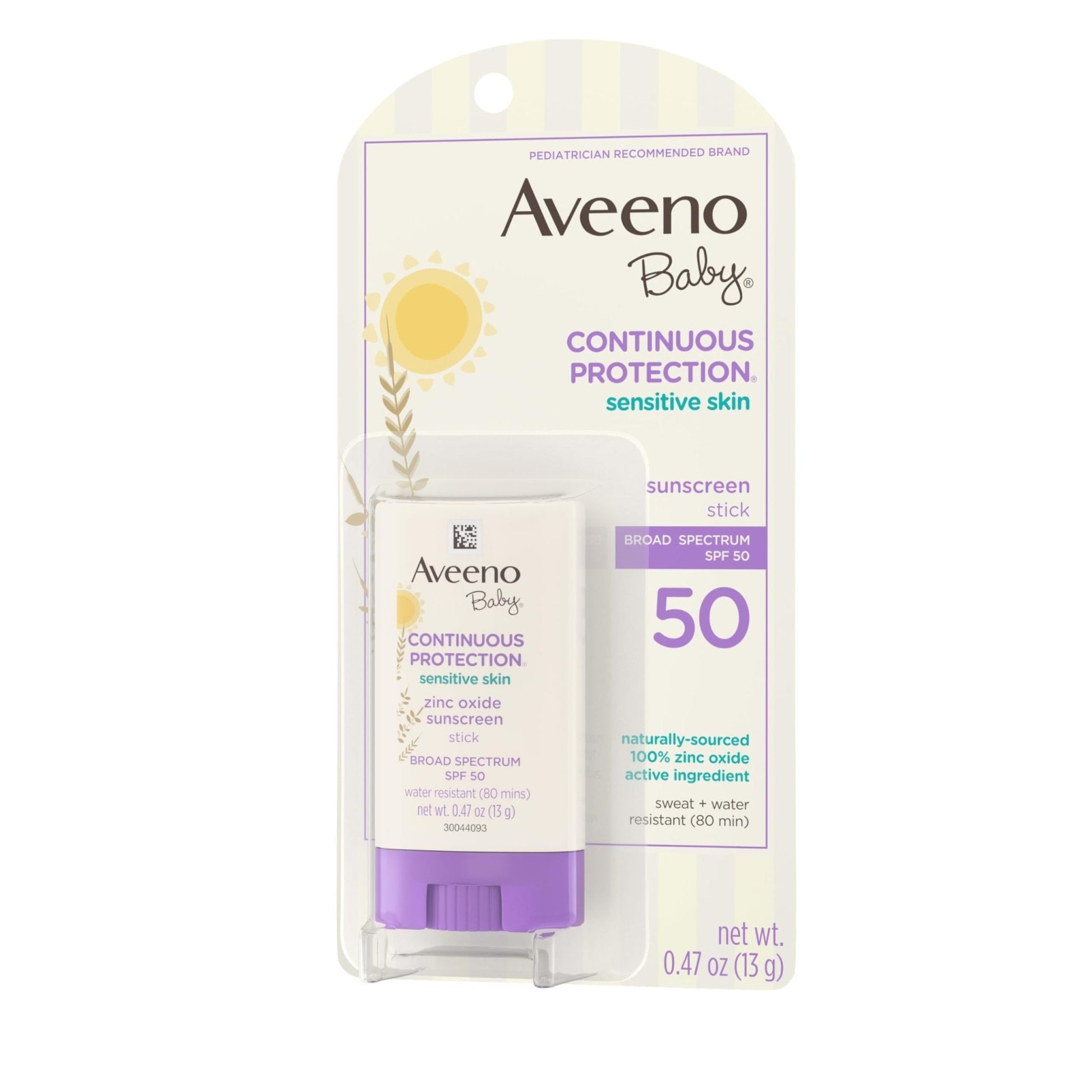 Aveeno Baby Continuous Protection Mineral Sunscreen Stick for Sensitive Skin with Broad Spectrum SPF 50 Protection for Face & Body - Maple Wellness Supplements