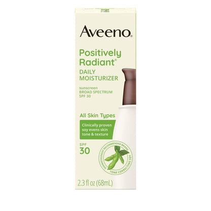 Aveeno Positively Radiant Face Moisturizer with SPF 30 Sunscreen, Hydrating Facial Moisturizer with Soy Extract to Visibly Improve Skin Tone and Texture - Maple Wellness Supplements