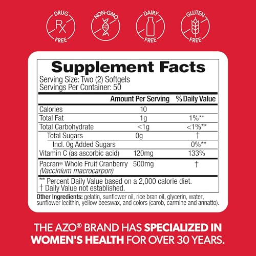 AZO Cranberry Supplement, Made with Concentrated Whole Fruit Cranberry Powder to Help Cleanse and Protect the Urinary Tract - Maple Wellness Supplements