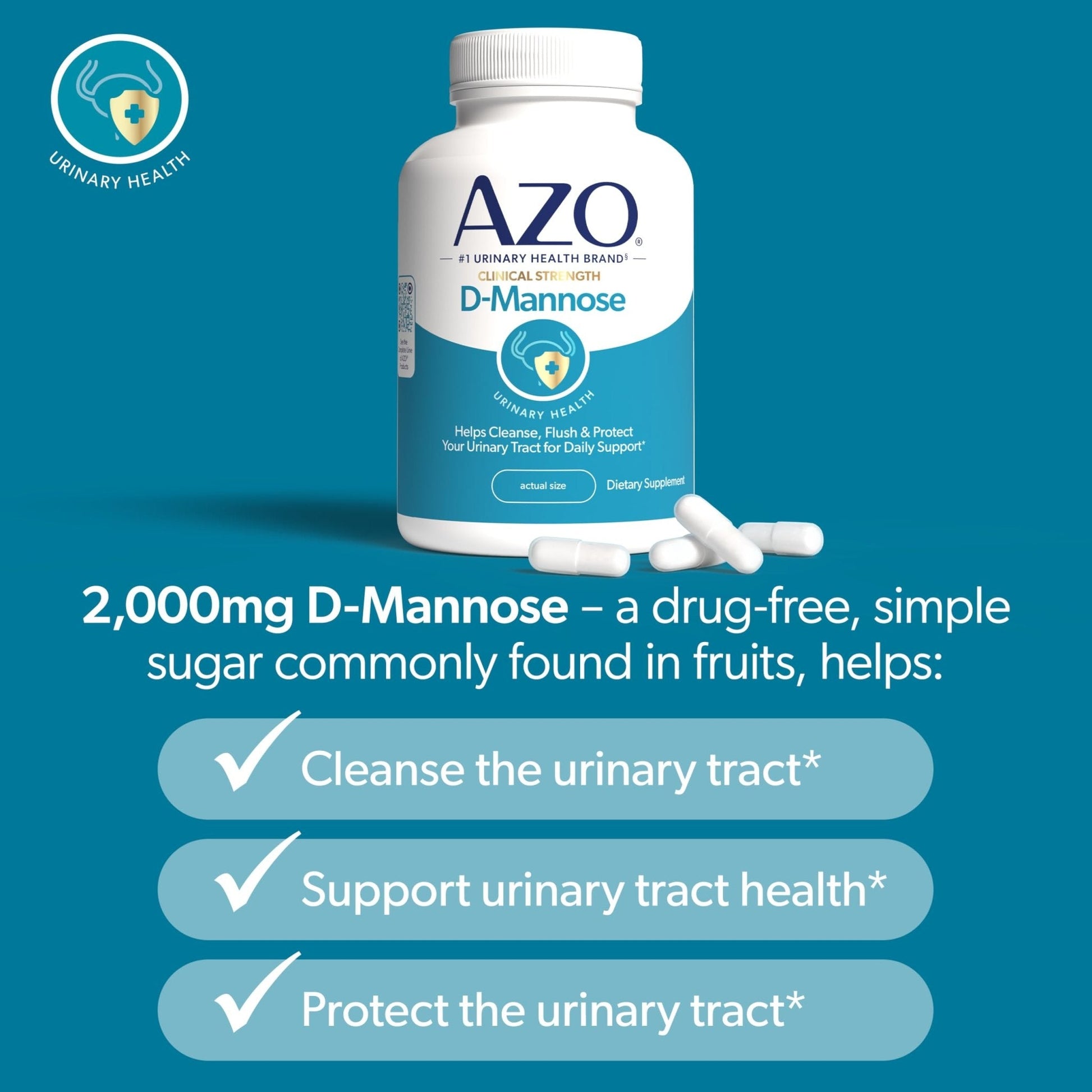 AZO D Mannose Urinary Tract Health, Cleanse, Flush & Protect The Urinary Tract, No.1 Pharmacist Recommended Brand - Maple Wellness Supplements