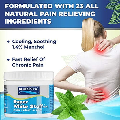 Back Pain Relief Cream with Emu Oil - Super White Stuff Natural Pain Reliever -Topical Cream for Muscle and Joint Pain Relief - Experience Sore Muscle Relief in 5 Minutes - 4 oz - Maple Wellness Supplements