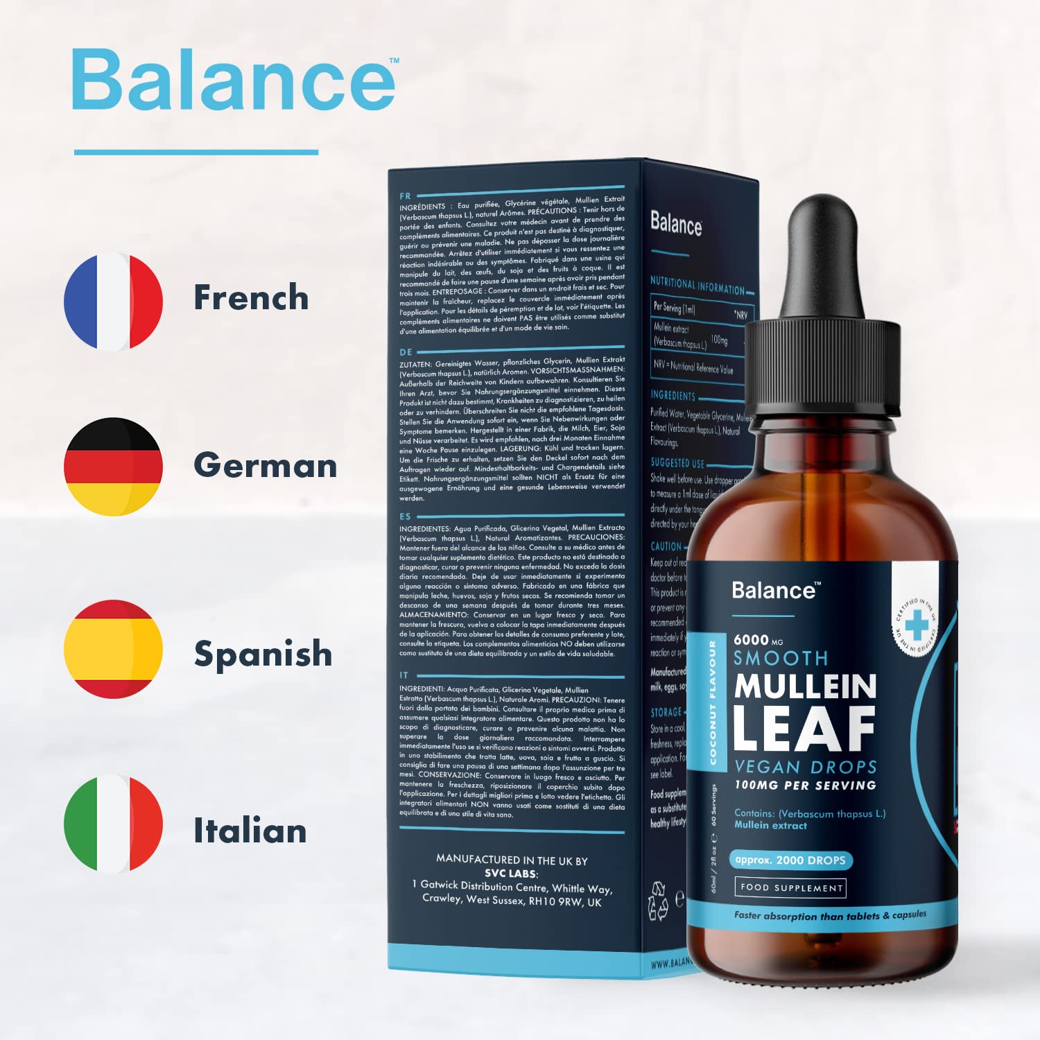 Balance Mullein Leaf Liquid Drops - 60ml for 2 Month Supply - High Strength - Vegan - Maple Wellness Supplements