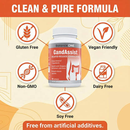 Balance ONE Candida Cleanse & Yeast Support Complex – Caprylic Acid, Undecylenic Acid, Berberine & Oregano Leaf – Gut Flora Balance for Women & Men - Maple Wellness Supplements