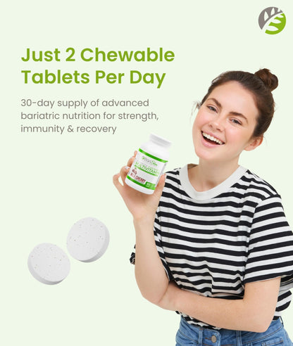 BariSlim Advanced Chewable Bariatric Multivitamin Tablets - Bariatric Vitamin and Supplement for Post Bariatric Surgery Including Gastric Bypass and Gastric Sleeve | Wild Cherry (60 Count) - Maple Wellness Supplements
