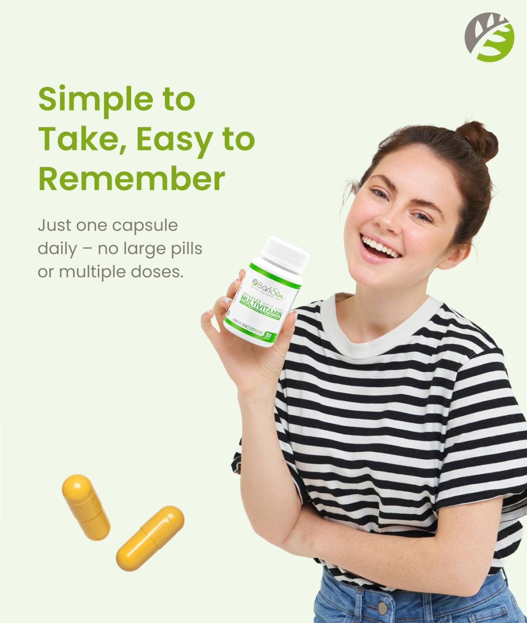 BariSlim Advanced Once Daily Bariatric Multivitamin Capsule - 45 mg of Iron - Bariatric Vitamin for Post Bariatric Surgery Including Gastric Bypass and Gastric Sleeve | 30 Day Supply - Maple Wellness Supplements