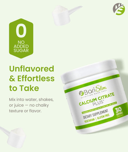 BariSlim Bariatric Calcium Citrate Plus Powder - Formulated for Patients After Weight Loss Surgery - Maximum Support for Bone Function and Health - Easy Digestion and Absorption | 600 mg (30 Servings) - Maple Wellness Supplements