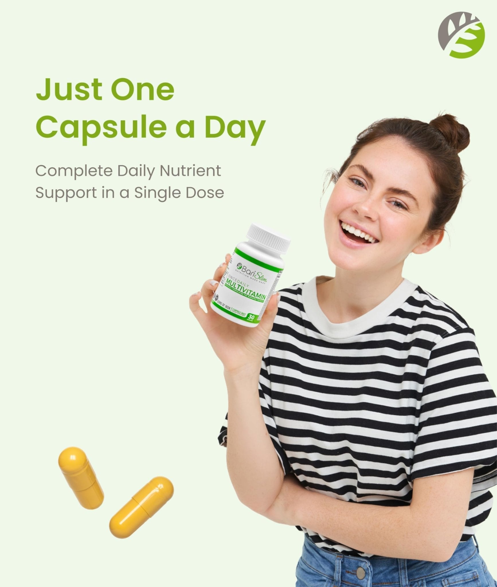 BariSlim Once Daily Bariatric Multivitamin Capsule - 60mg of Iron - Bariatric Vitamin & Supplement for Post Surgery Including Gastric Bypass & Gastric Sleeve | 30 Day Supply - Maple Wellness Supplements
