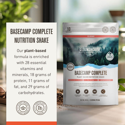 Basecamp Complete Nutrition Shake by Chuck Norris Roundhouse Provisions – Plant-Based Emergency Meal with 18g Protein & 28 Essential Nutrients – Rich Chocolate Flavor – 10 Servings, 3-Year Shelf Life - Maple Wellness Supplements