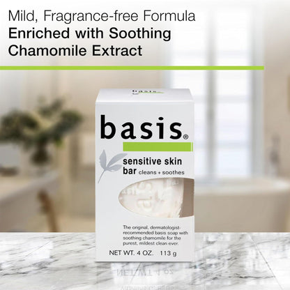 Basis Sensitive Skin Bar Soap for Body, Hands and Face, Unscented Soap Bar for Sensitive Skin with Chamomile and Aloe Vera - Maple Wellness Supplements