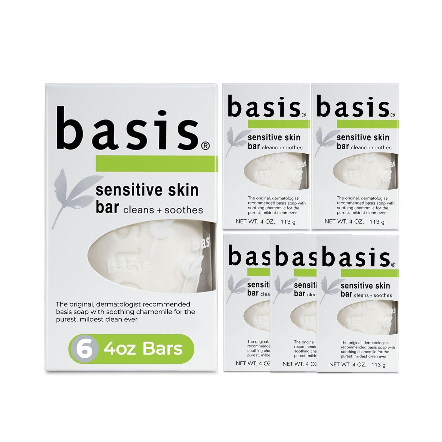 Basis Sensitive Skin Bar Soap for Body, Hands and Face, Unscented Soap Bar for Sensitive Skin with Chamomile and Aloe Vera - Maple Wellness Supplements