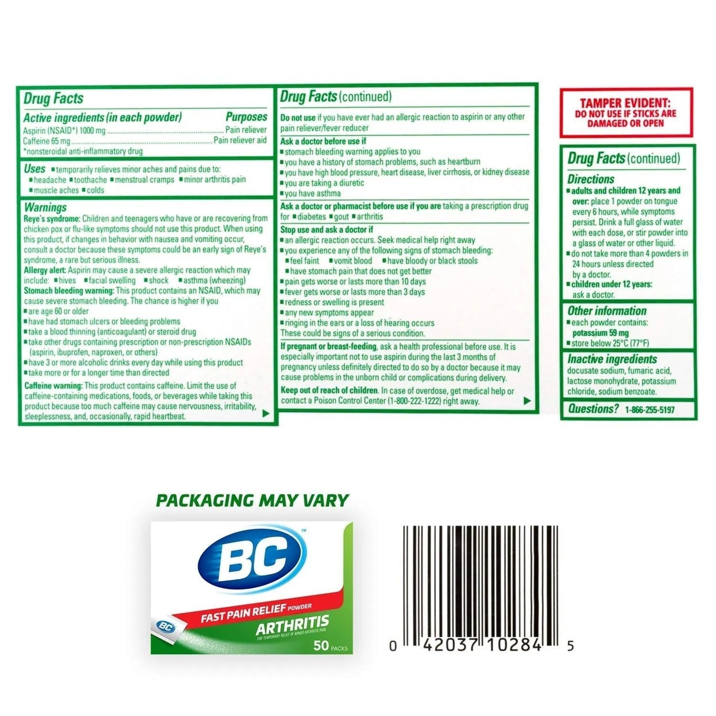 BC Powder Arthritis Pain Reliever, Aspirin Dissolve Packs, 50 Count Powder Packets - Maple Wellness Supplements
