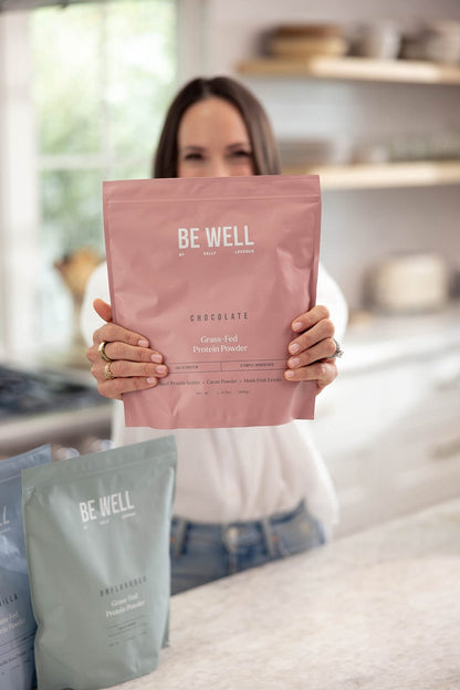 Be Well by Kelly Chocolate Grass-Fed Beef Protein Powder, 24G of Protein & 1G Net Carbs (3 Ingredients, 30 Servings) 9 Amino Acids + 3 BCAAs No Soy, No Dairy, Stevia-Free, No Sugar Added 1.87lb 849g - Maple Wellness Supplements
