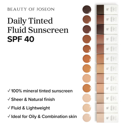 Beauty of Joseon Daily Tinted Fluid Sunscreen 12 Shades for Face Moisturizing Broad Spectrum SPF 40 Korean Skincare 50ml, 1.69 fl.oz - Maple Wellness Supplements