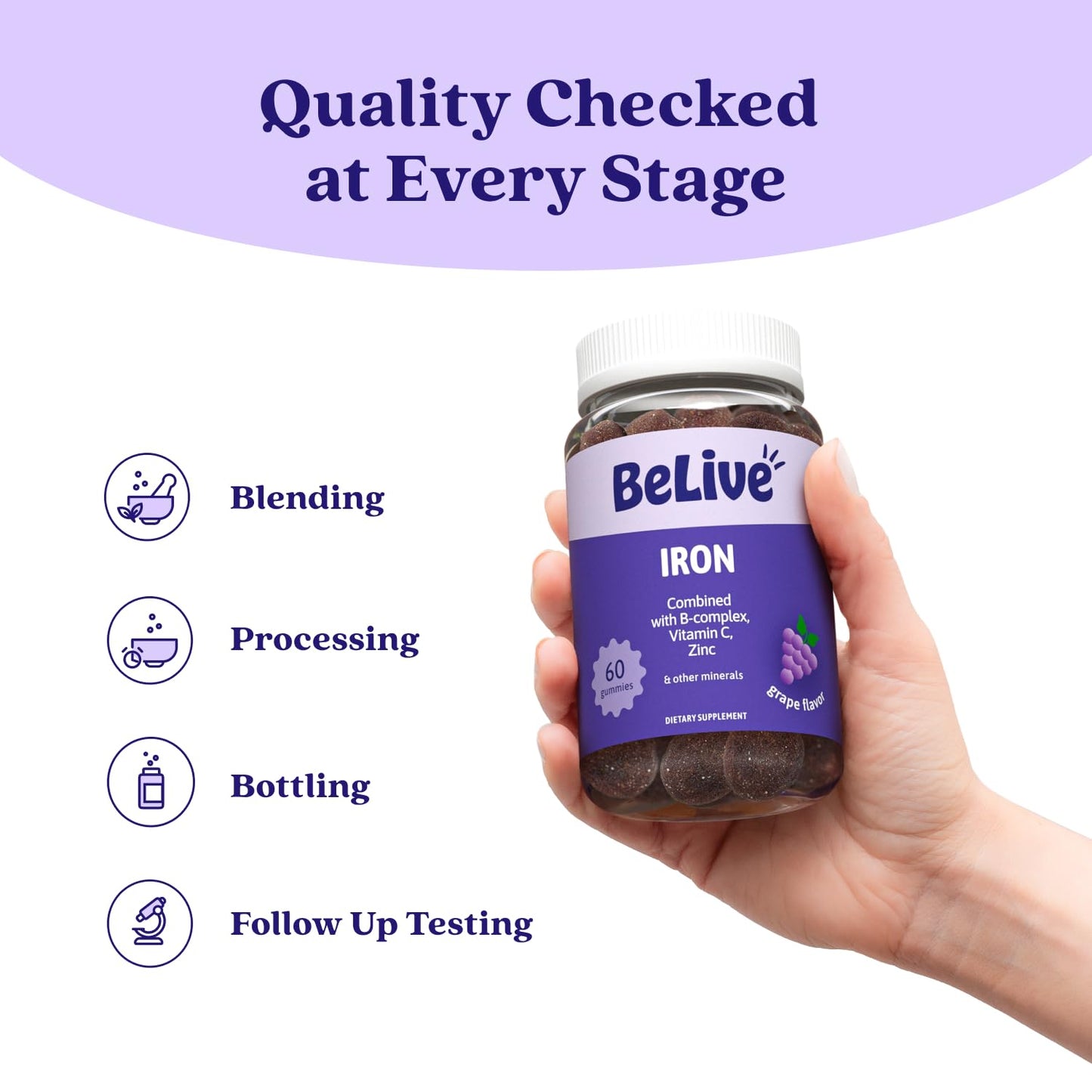 BeLive Iron Gummies - Multivitamin Supplement with Vitamin C, A, B & Zinc, Supports Blood Oxygen, Vegan Iron Supplements for Women, Men & Kids - Maple Wellness Supplements