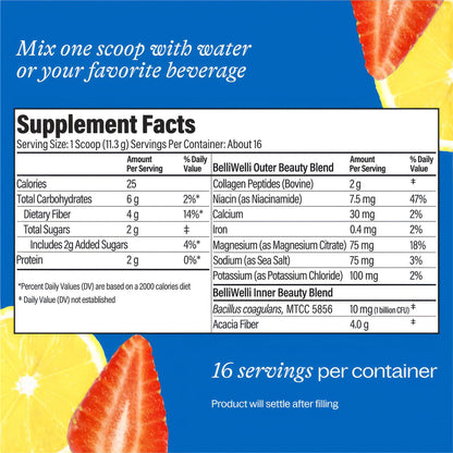 BelliWelli Fiber Supplement for Women & Men Premium Daily Fiber Powder from Organic Acacia with Added Collagen Electrolytes & Probiotics No Bloat Constipation - Maple Wellness Supplements